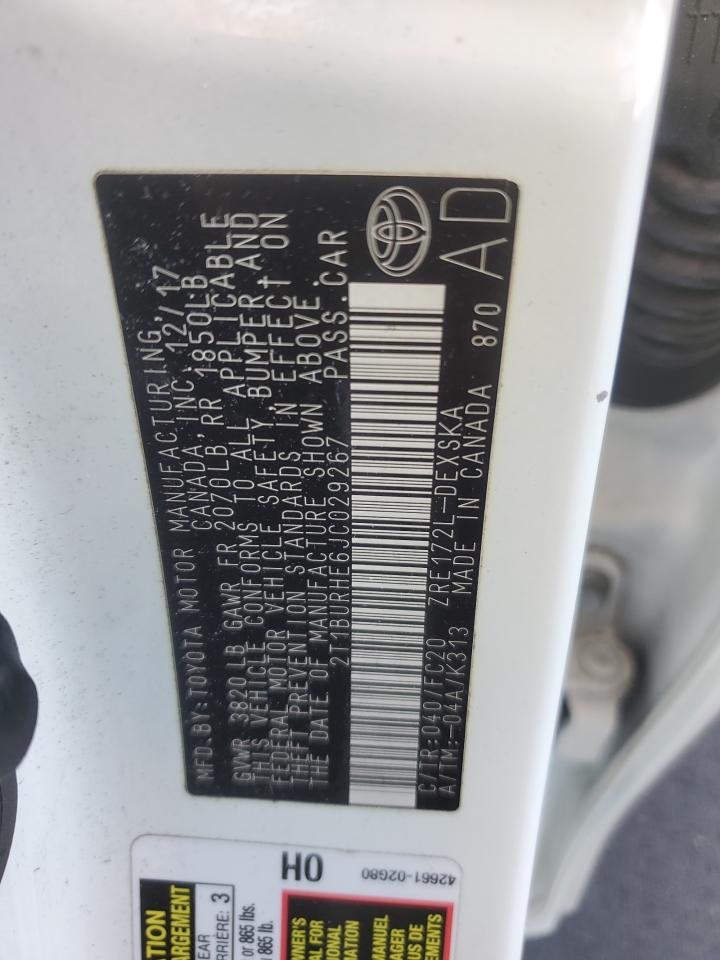 2018 Toyota Corolla L VIN: 2T1BURHE6JC029267 Lot: 92756605