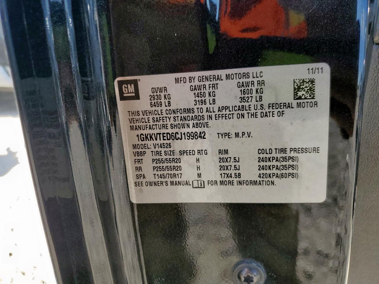 2012 GMC Acadia Denali VIN: 1GKKVTED6CJ199842 Lot: 92081325