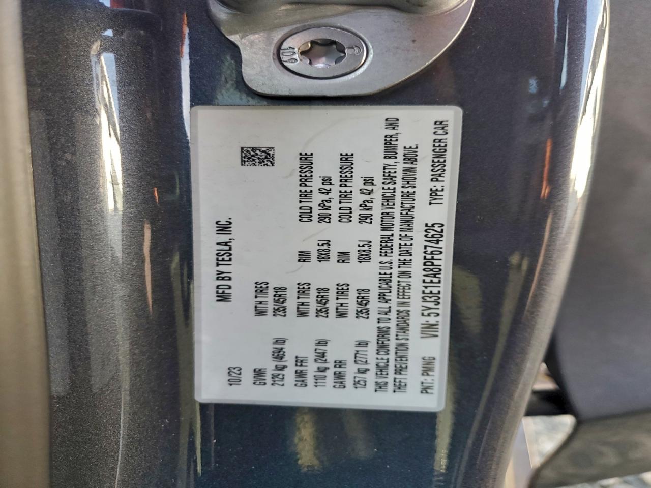 2023 Tesla Model 3 VIN: 5YJ3E1EA8PF674625 Lot: 92798425