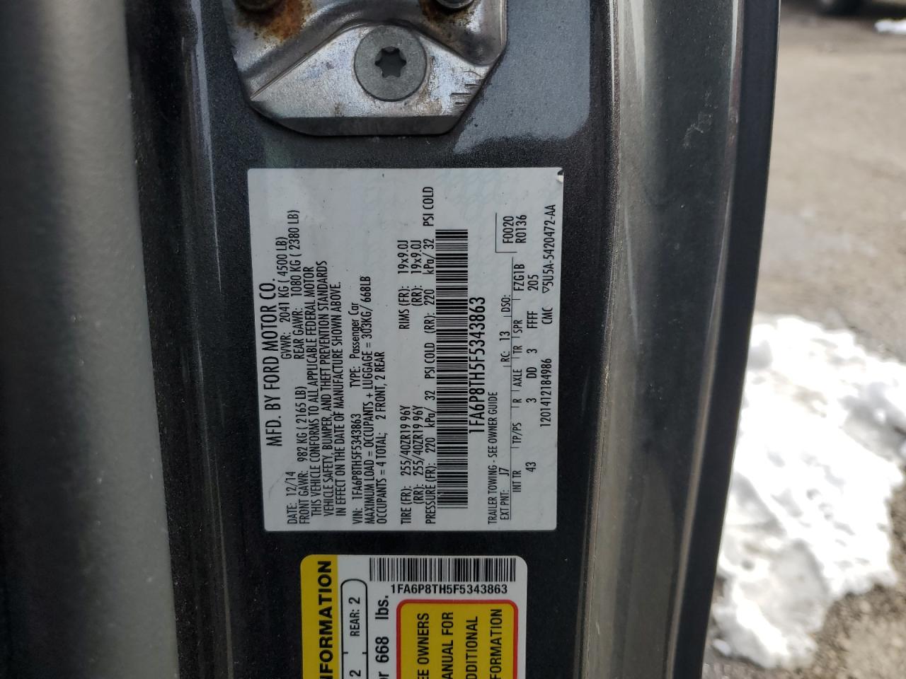 2015 Ford Mustang VIN: 1FA6P8TH5F5343863 Lot: 92341985