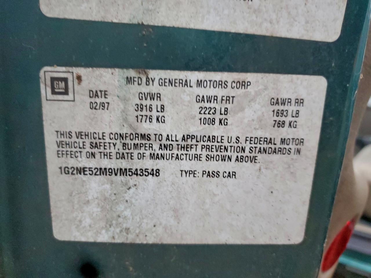 1997 Pontiac Grand Am Se VIN: 1G2NE52M9VM543548 Lot: 93327485