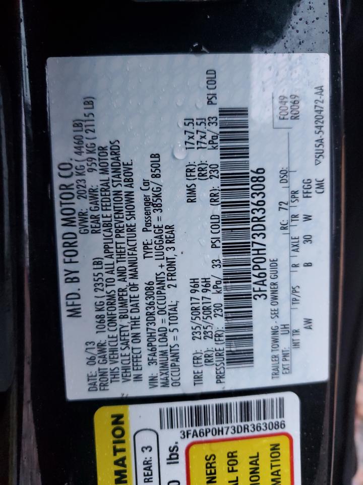 2013 Ford Fusion Se VIN: 3FA6P0H73DR363086 Lot: 93301265