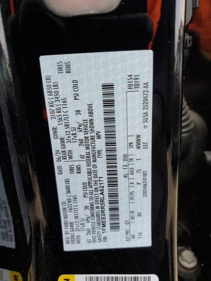 2024 Ford Bronco Raptor VIN: 1FMEE0RR5RLA62171 Lot: 91222285