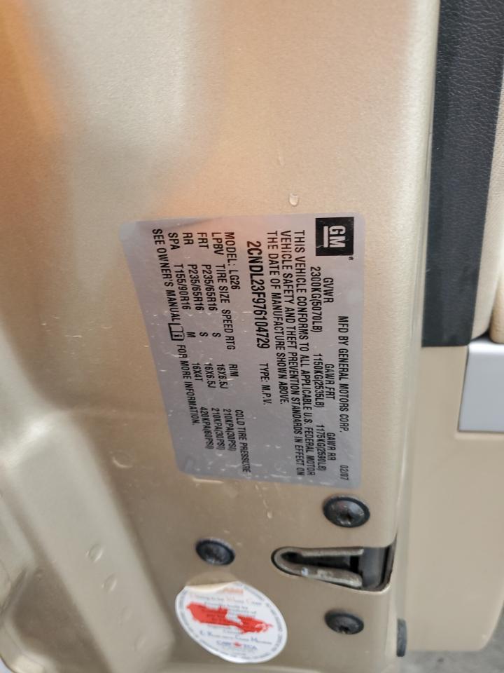 2007 Chevrolet Equinox Ls VIN: 2CNDL23F976104729 Lot: 92827845