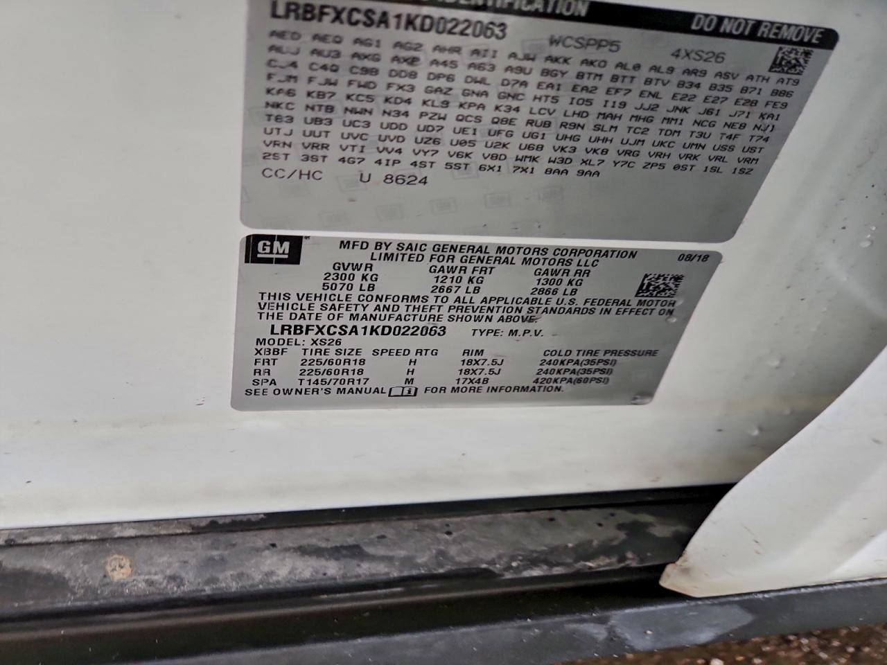 2019 Buick Envision Essence VIN: LRBFXCSA1KD022063 Lot: 93938565