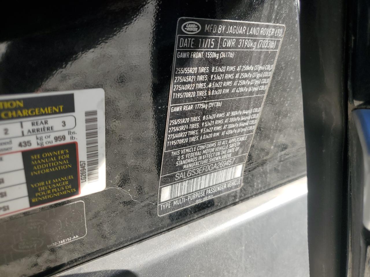 2016 Land Rover Range Rover Supercharged VIN: SALGS3EF0GA269457 Lot: 91253825