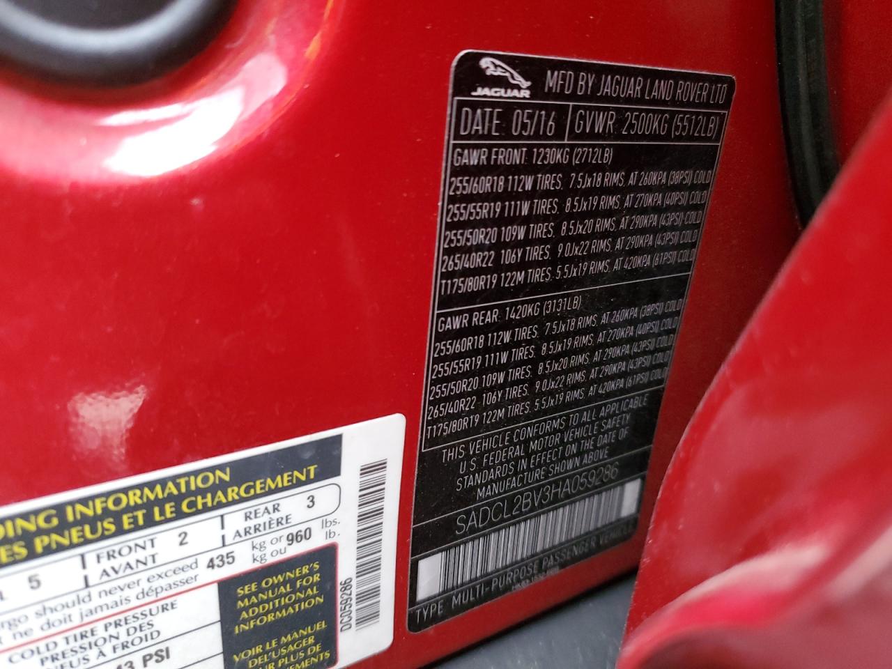 2017 Jaguar F-Pace R - Sport VIN: SADCL2BV3HA059286 Lot: 92438125