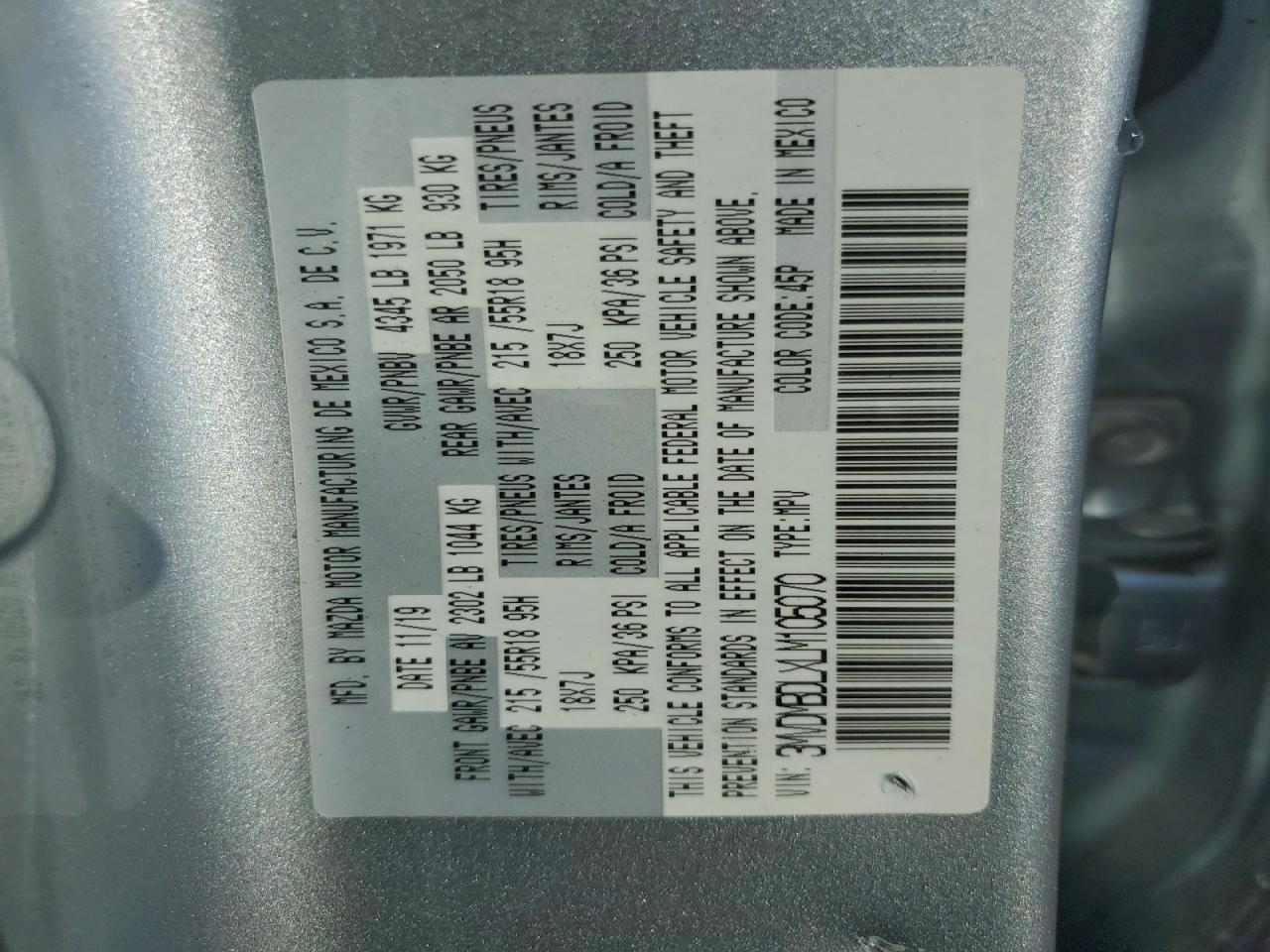 2020 Mazda Cx-30 Preferred VIN: 3MVDMBDLXLM105070 Lot: 93711285