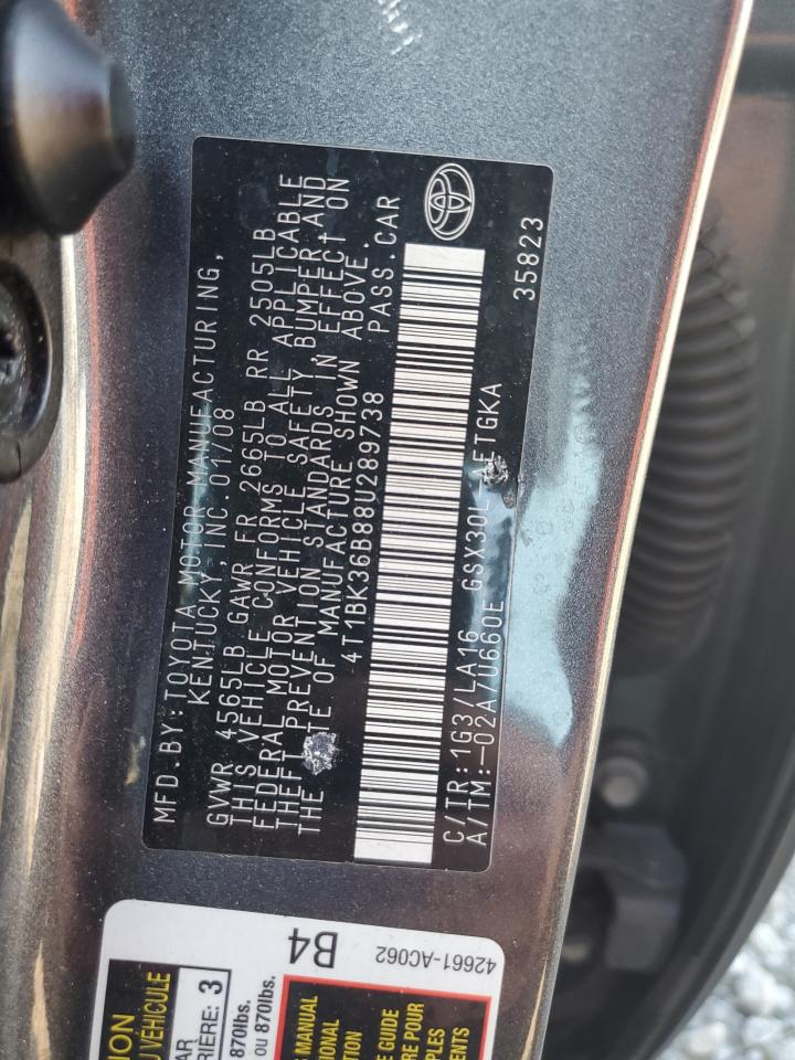 2008 Toyota Avalon Xl VIN: 4T1BK36B88U289738 Lot: 91689925