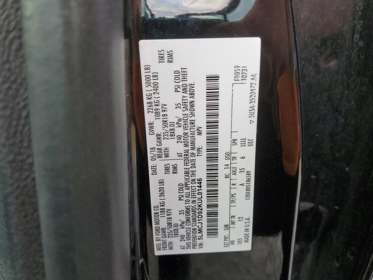 2019 Lincoln Mkc VIN: 5LMCJ1D92KUL01446 Lot: 91548615