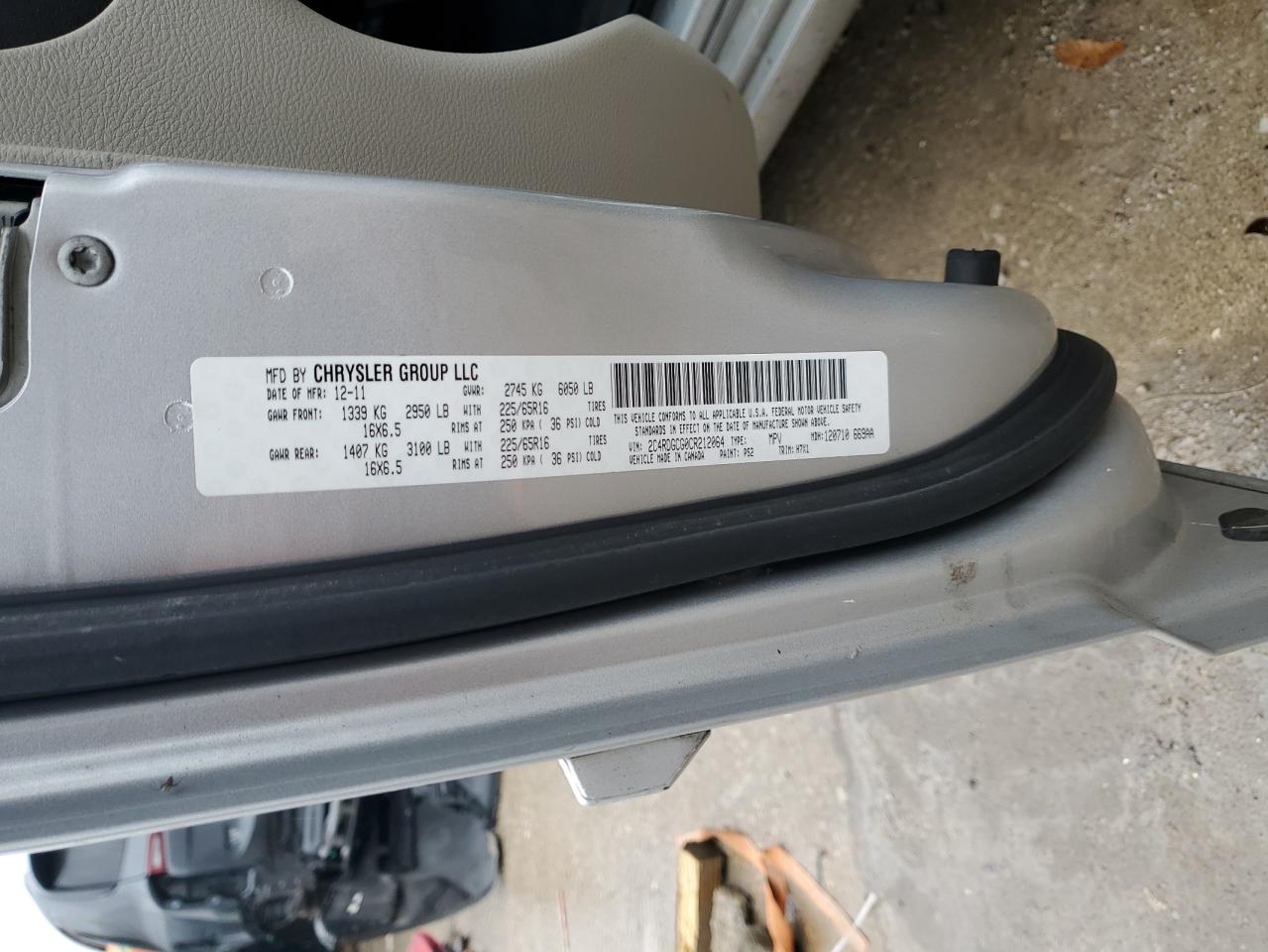 2012 Dodge Grand Caravan Sxt VIN: 2C4RDGCG0CR212064 Lot: 93146595