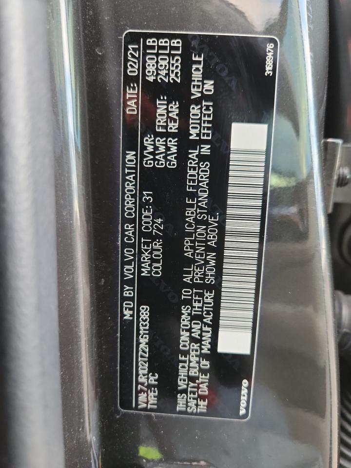 2021 Volvo S60 T5 Momentum VIN: 7JR102TZ2MG113389 Lot: 93667165