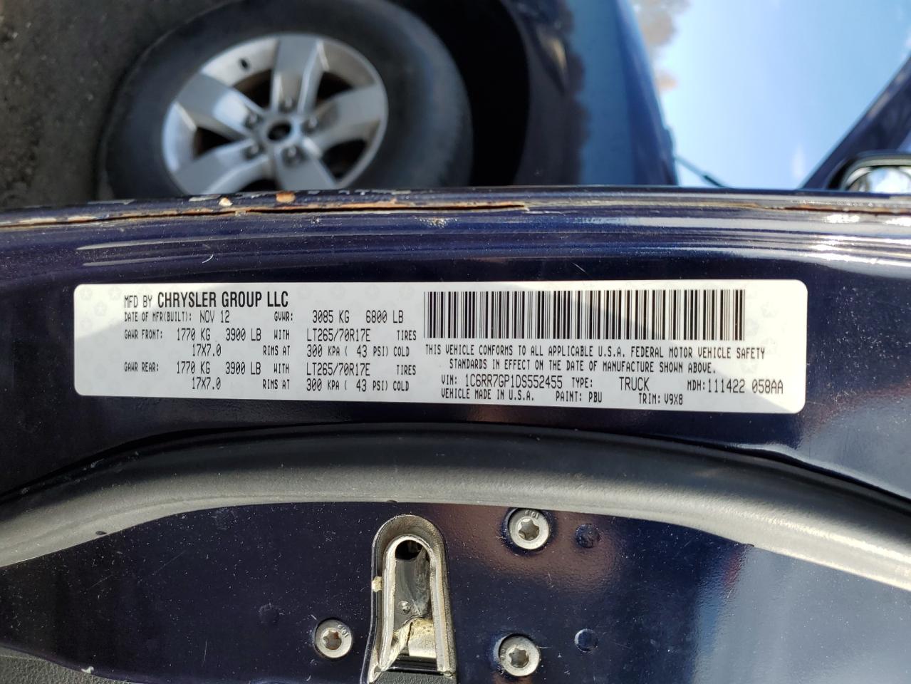 2013 Ram 1500 Slt VIN: 1C6RR7GP1DS552455 Lot: 91716605