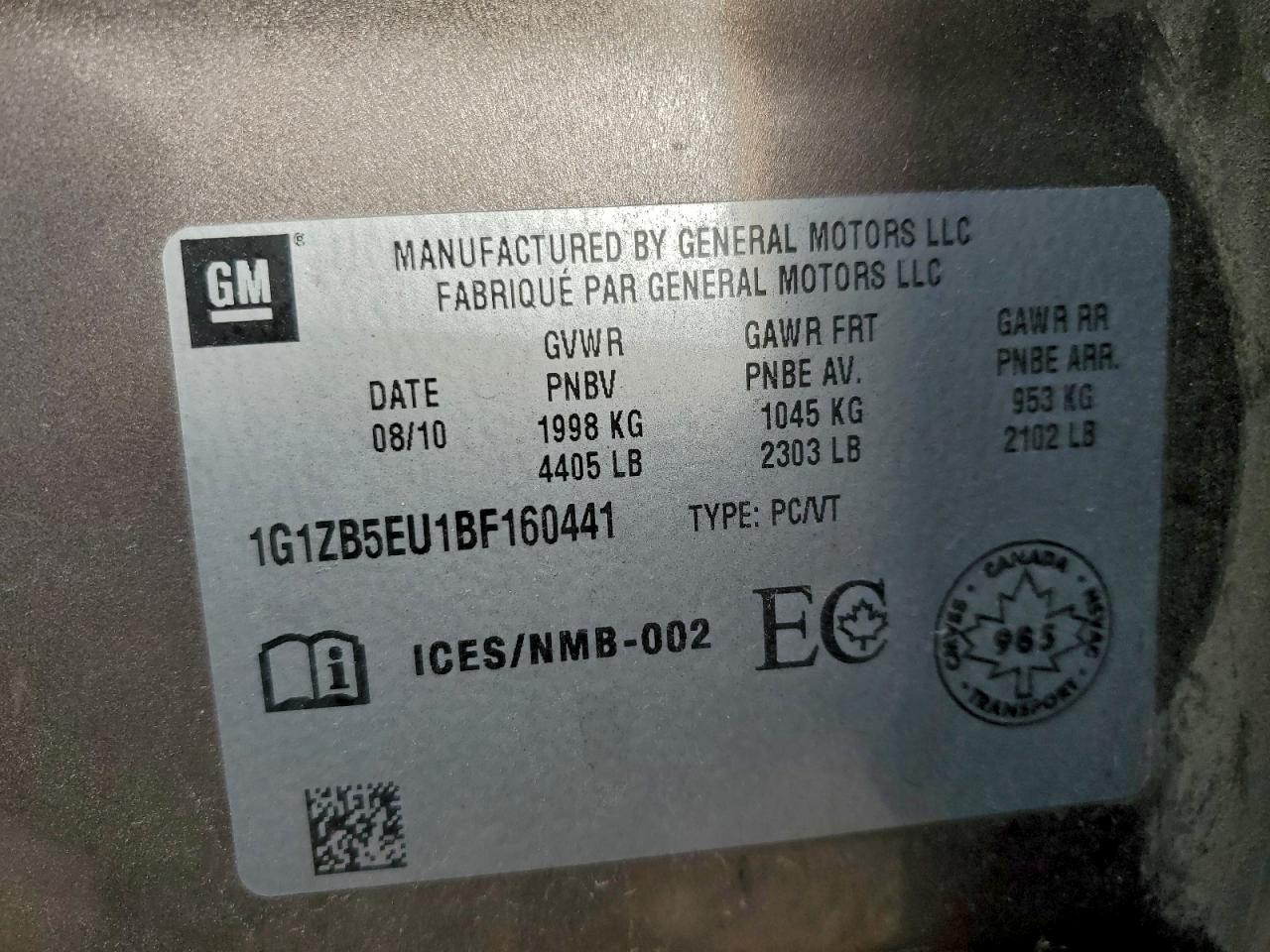 2011 Chevrolet Malibu Ls VIN: 1G1ZB5EU1BF160441 Lot: 94097975