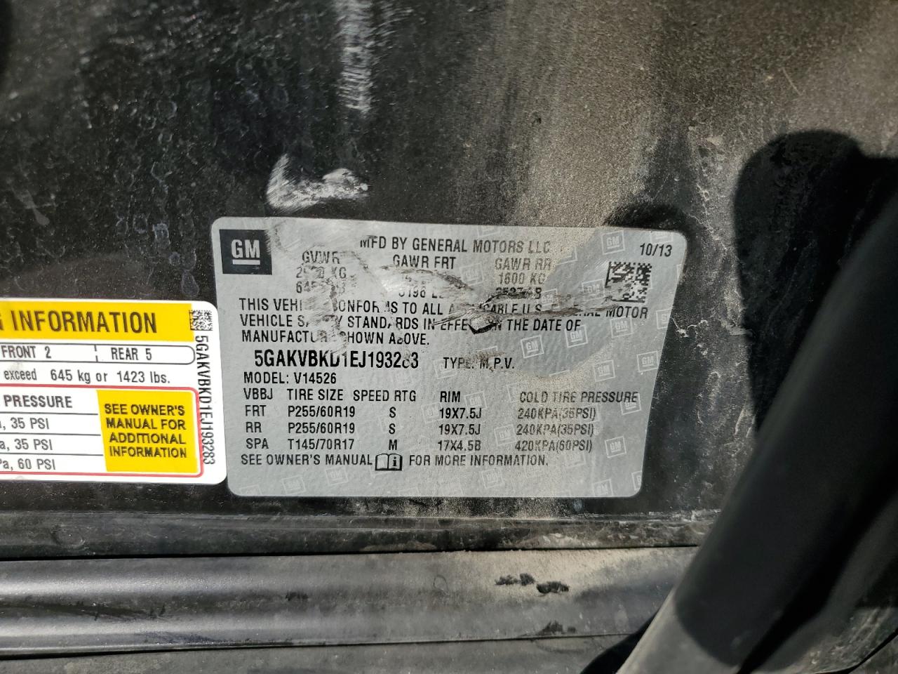 2014 Buick Enclave VIN: 5GAKVBKD1EJ193283 Lot: 91721805