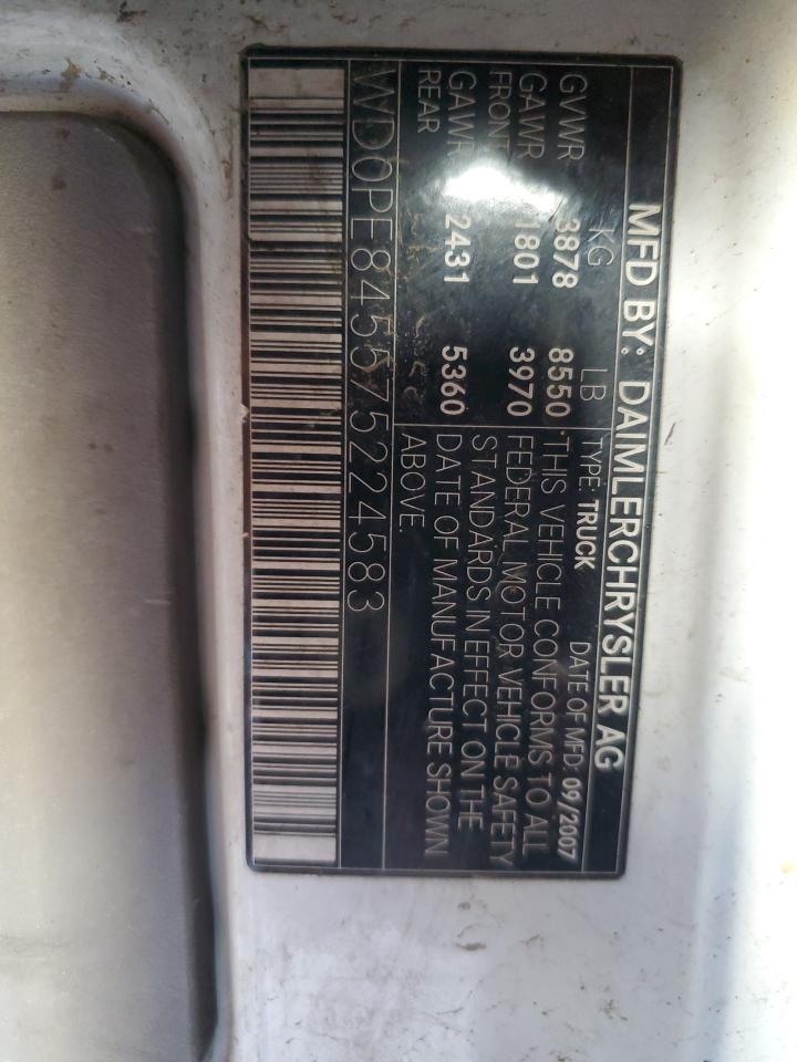 2007 Dodge Sprinter 2500 VIN: WD0PE845575224583 Lot: 91862435