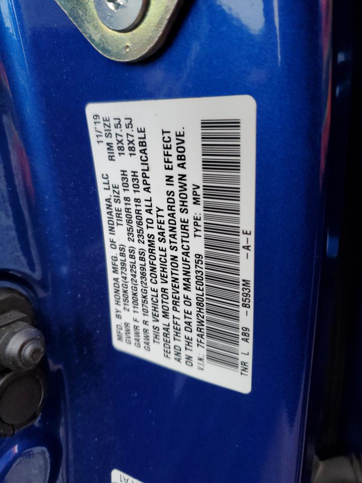 2020 Honda Cr-V Exl VIN: 7FARW2H80LE003759 Lot: 93331465