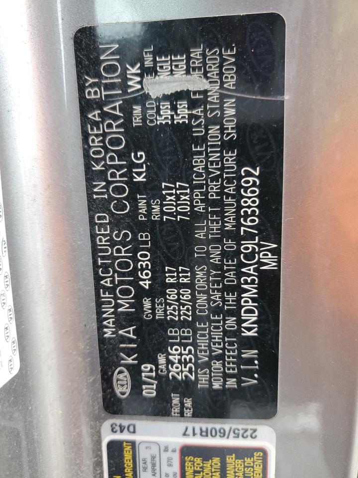 2020 Kia Sportage Lx VIN: KNDPM3AC9L7638692 Lot: 92449315