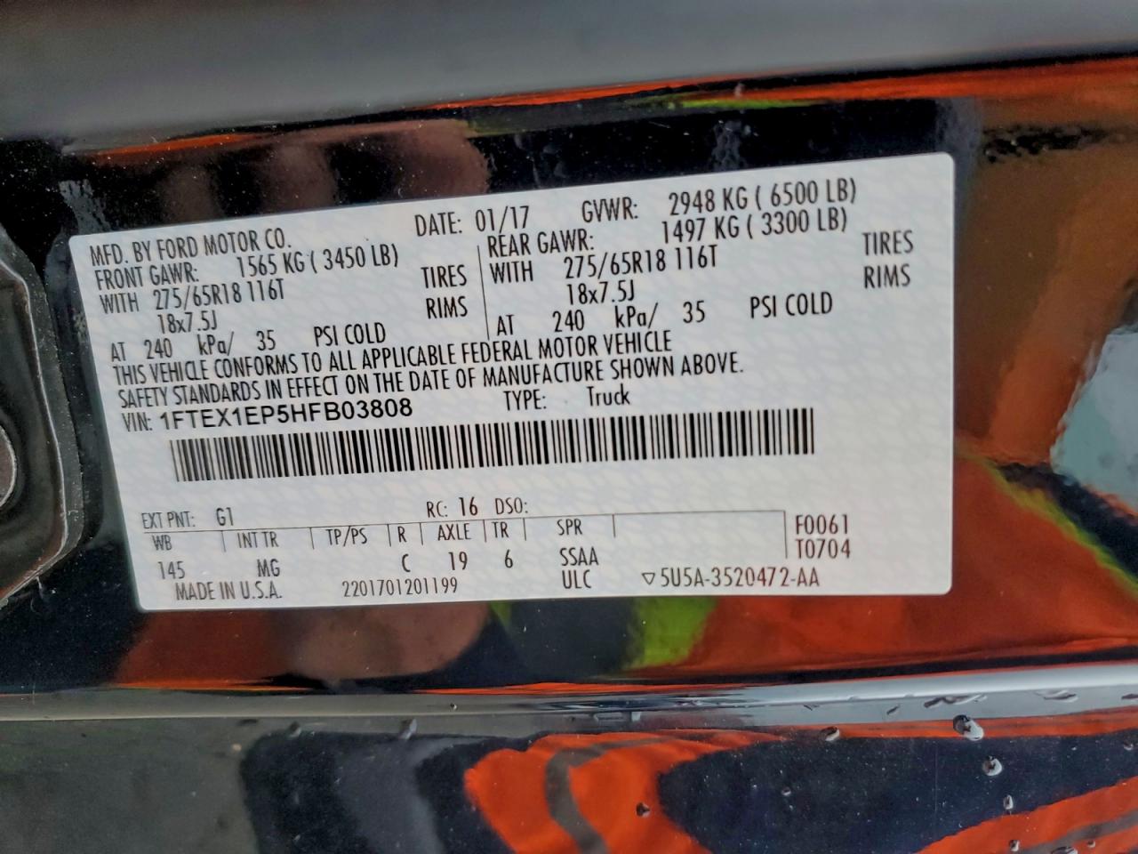 2017 Ford F150 Super Cab VIN: 1FTEX1EP5HFB03808 Lot: 94547845