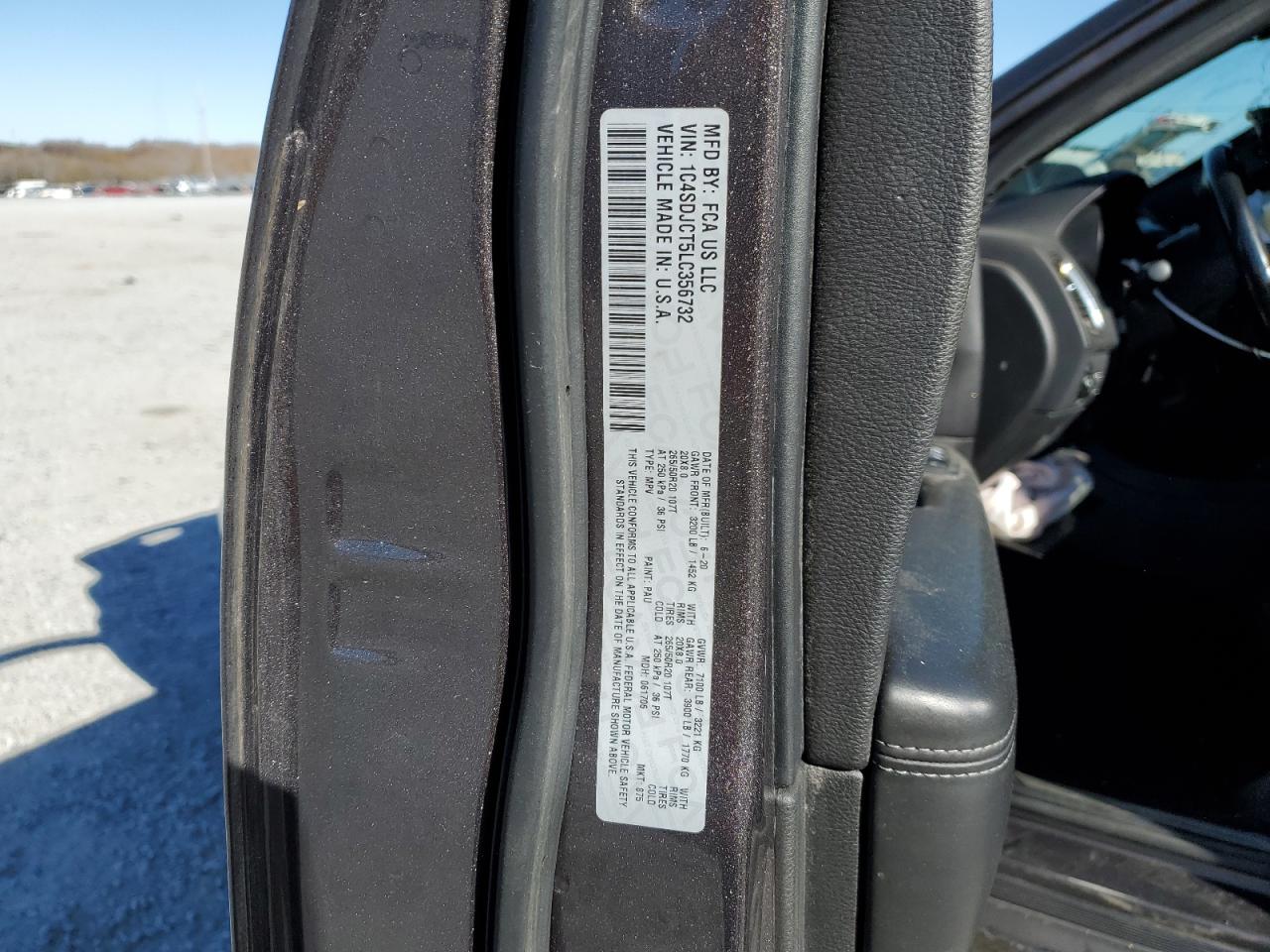 2020 Dodge Durango R/T VIN: 1C4SDJCT5LC356732 Lot: 93043335