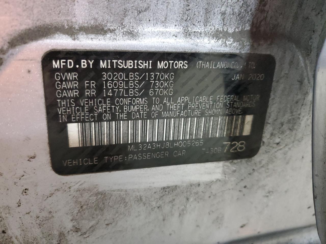 2020 Mitsubishi Mirage Es VIN: ML32A3HJ8LH005265 Lot: 92428305