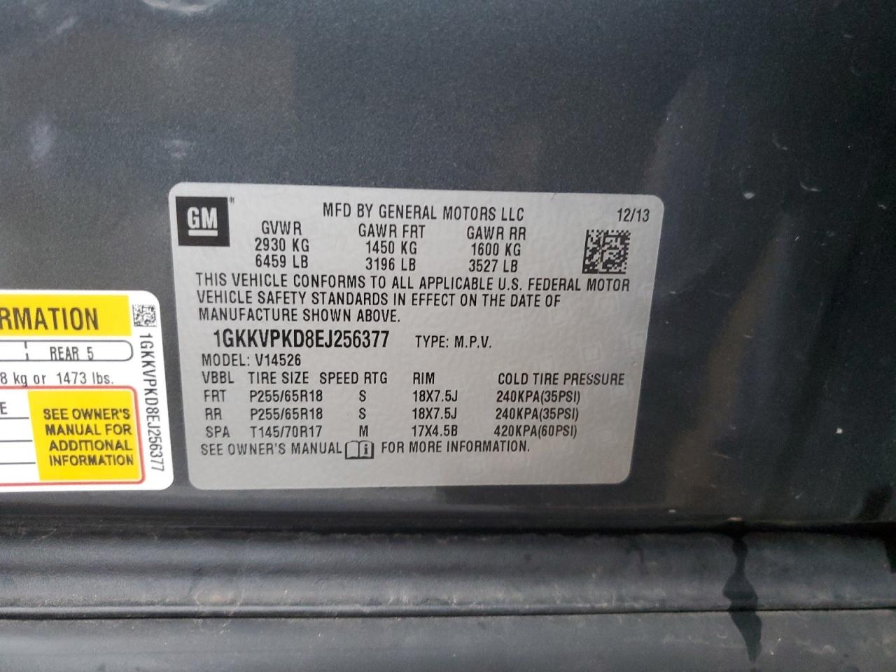 2014 GMC Acadia Sle VIN: 1GKKVPKD8EJ256377 Lot: 93903955