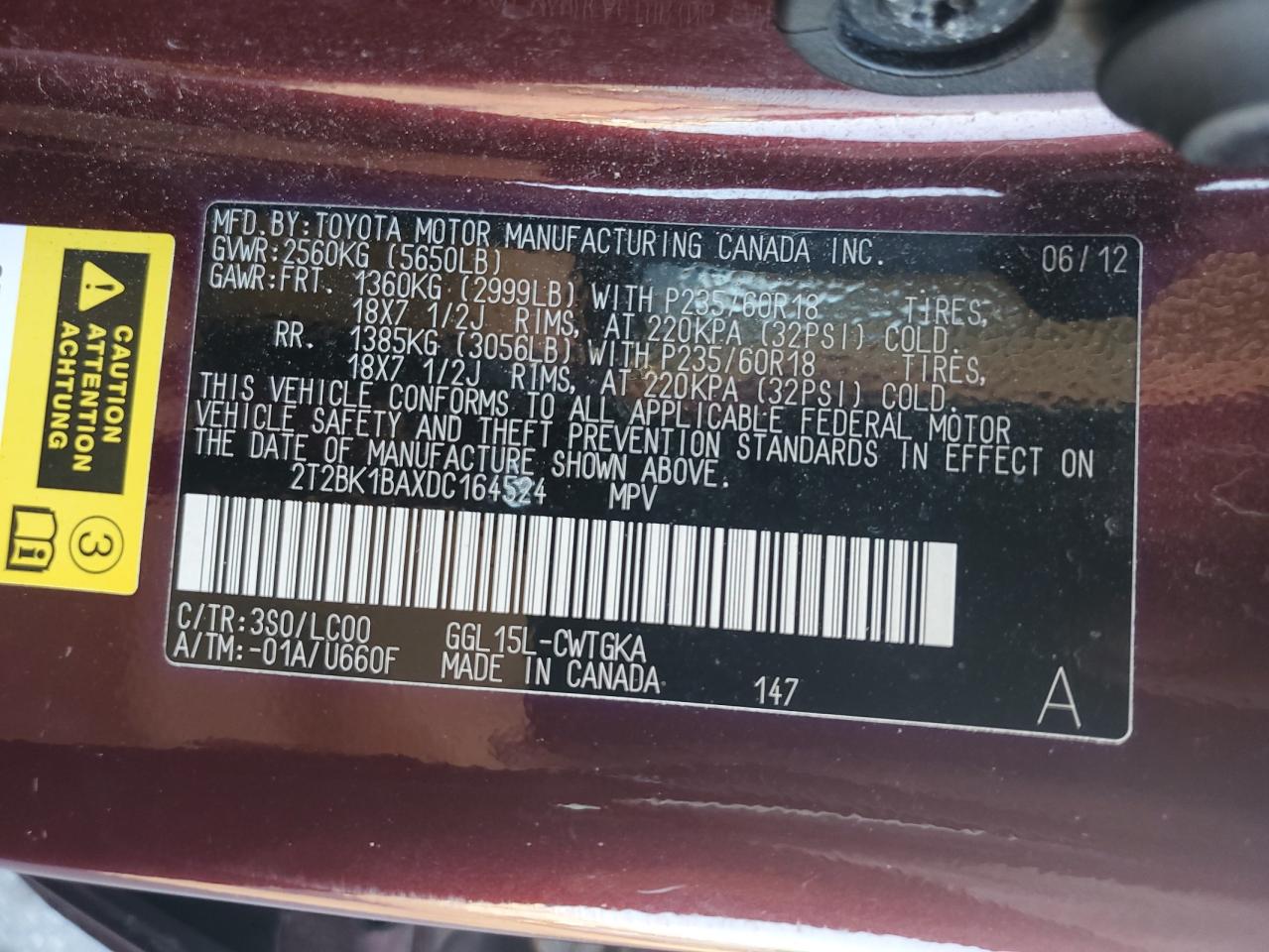 2013 Lexus Rx 350 Base VIN: 2T2BK1BAXDC164524 Lot: 93414045