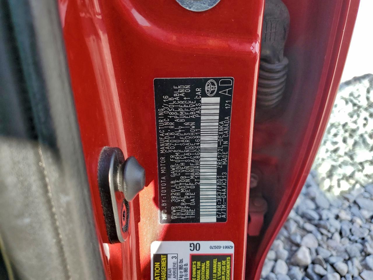 2016 Toyota Corolla L VIN: 2T1BURHE8GC646811 Lot: 94062735