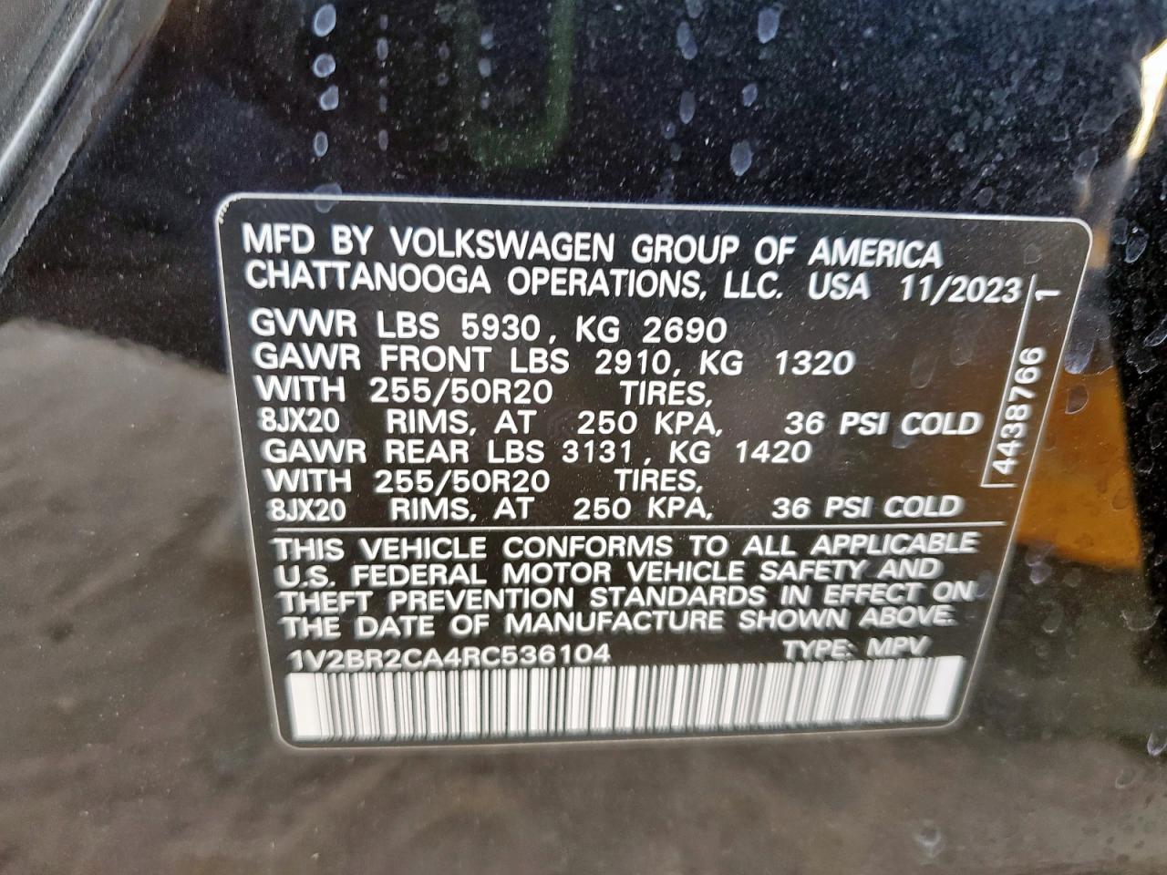 2024 Volkswagen Atlas Sel VIN: 1V2BR2CA4RC536104 Lot: 93086715
