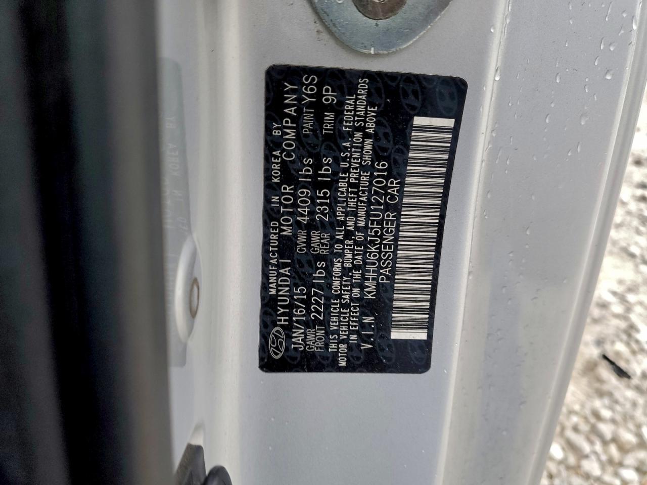 2015 Hyundai Genesis Coupe 3.8L VIN: KMHHU6KJ5FU127016 Lot: 93843305