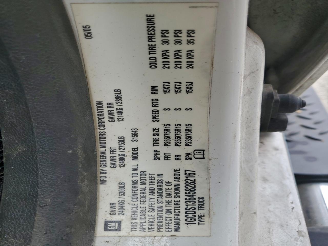 2005 Chevrolet Colorado VIN: 1GCDS136458282167 Lot: 94128455