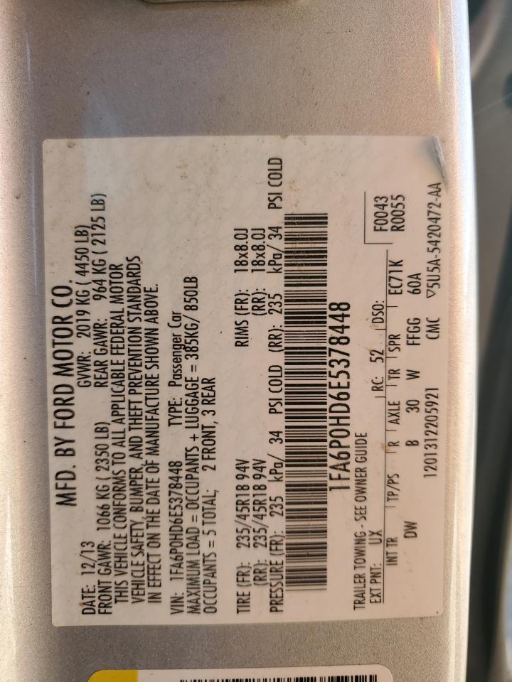 2014 Ford Fusion Se VIN: 1FA6P0HD6E5378448 Lot: 92692715