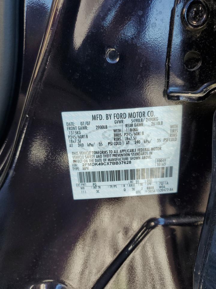 2007 Ford Edge Sel Plus VIN: 2FMDK49CX7BB37628 Lot: 91216925