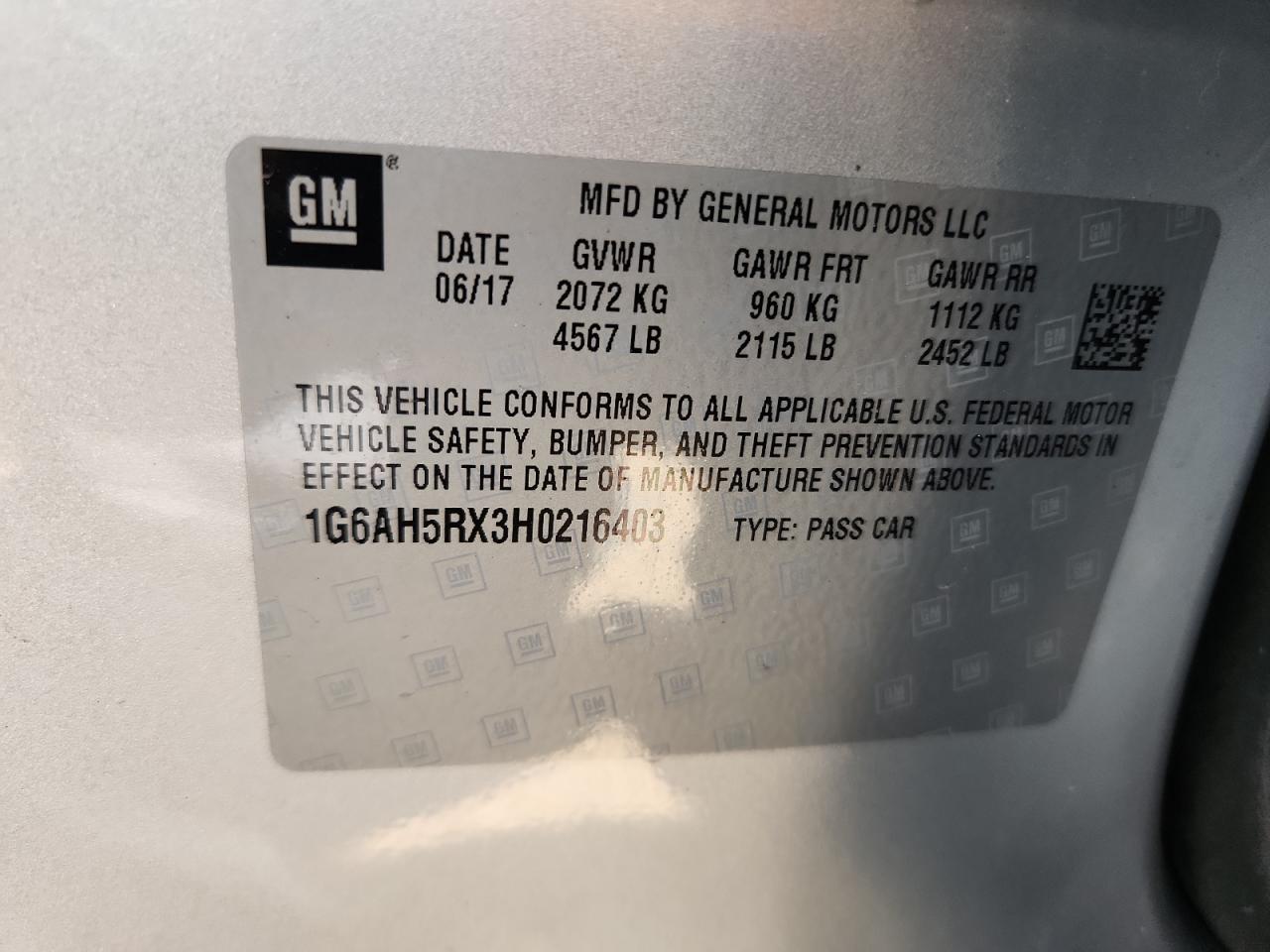 2017 Cadillac Ats Luxury VIN: 1G6AH5RX3H0216403 Lot: 92936805