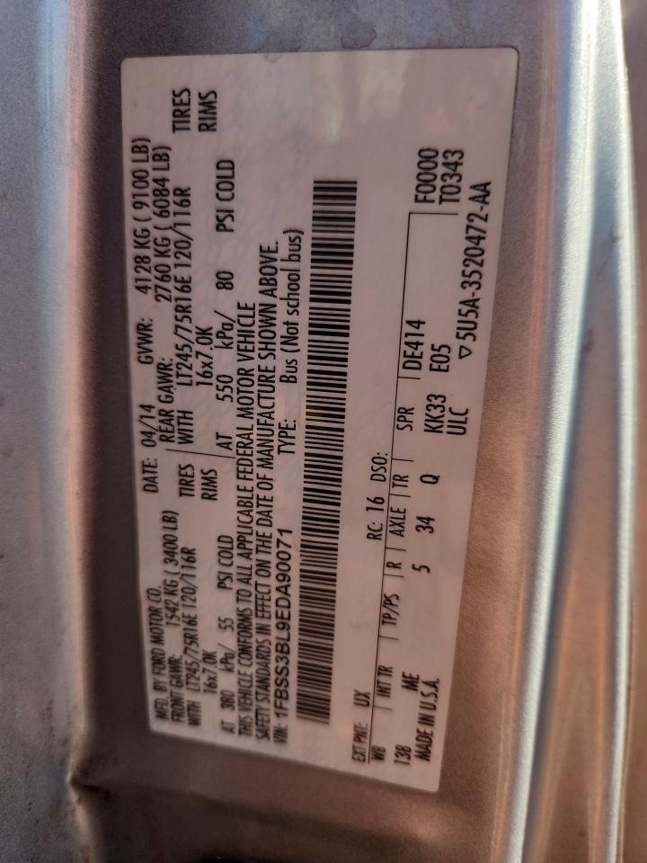 2014 Ford Econoline E350 Super Duty Wagon VIN: 1FBSS3BL9EDA90071 Lot: 93138455