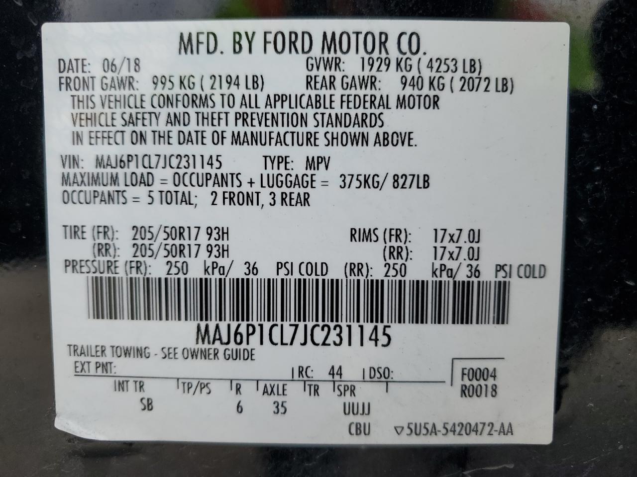 2018 Ford Ecosport Ses VIN: MAJ6P1CL7JC231145 Lot: 90992365