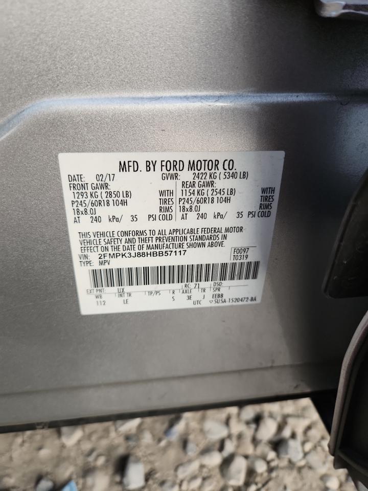 2017 Ford Edge Sel VIN: 2FMPK3J88HBB57117 Lot: 91891055