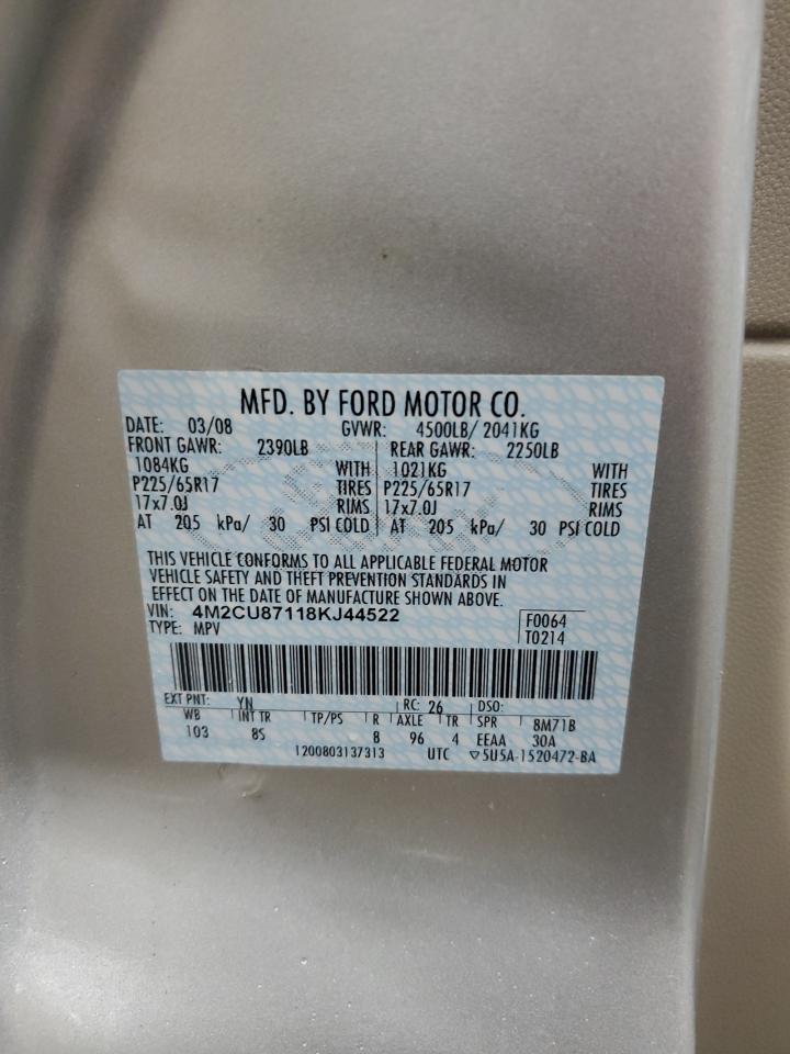 2008 Mercury Mariner Premier VIN: 4M2CU87118KJ44522 Lot: 93444835