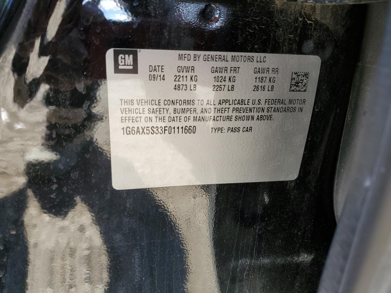 2015 Cadillac Cts Luxury Collection VIN: 1G6AX5S33F0111660 Lot: 92439225