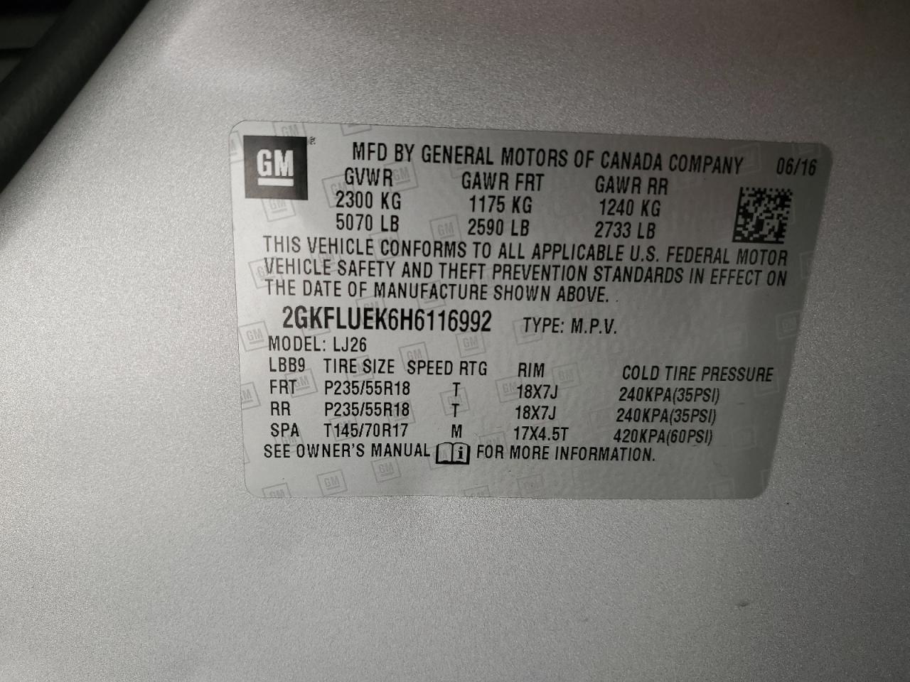 2017 GMC Terrain Slt VIN: 2GKFLUEK6H6116992 Lot: 91879135