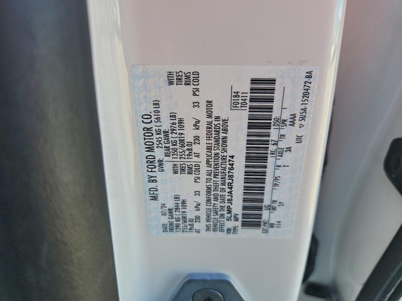 2024 Lincoln Nautilus Premiere VIN: 5LMPJ8JA4RJ876474 Lot: 94514945