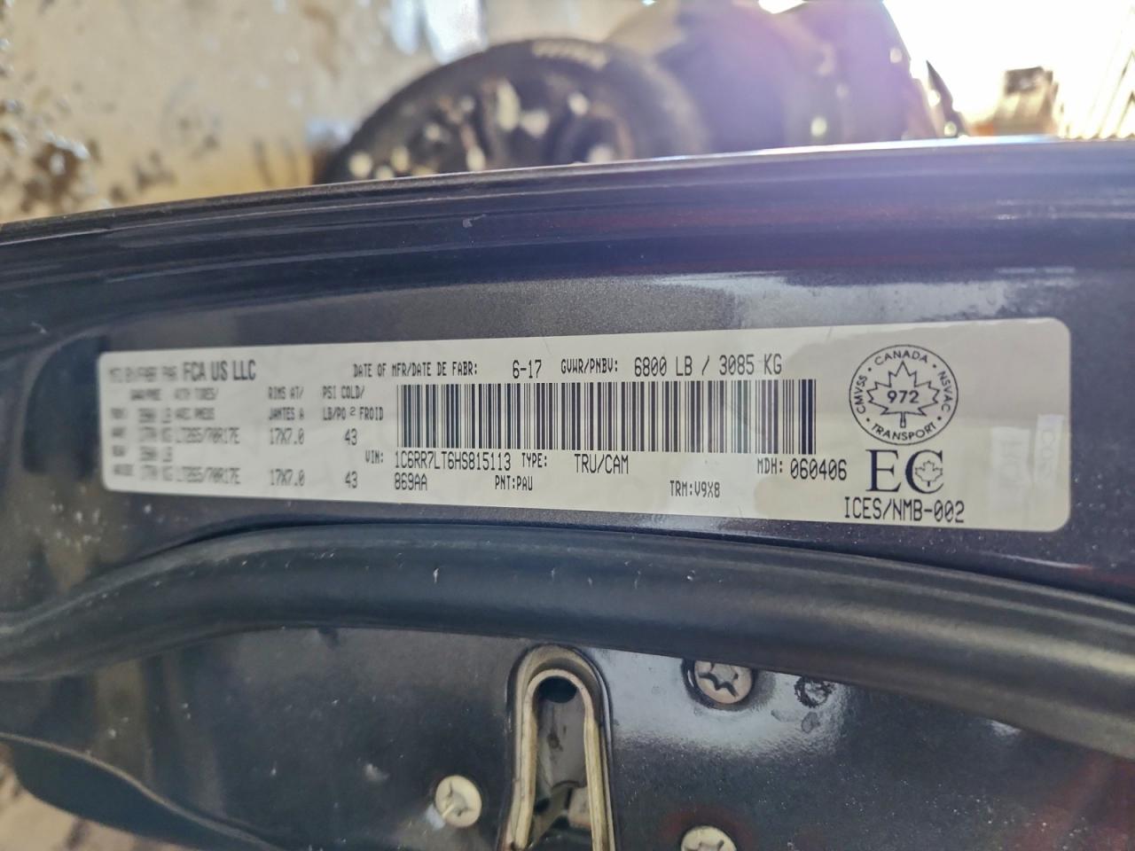 2017 Ram 1500 Slt VIN: 1C6RR7LT6HS815113 Lot: 93712025