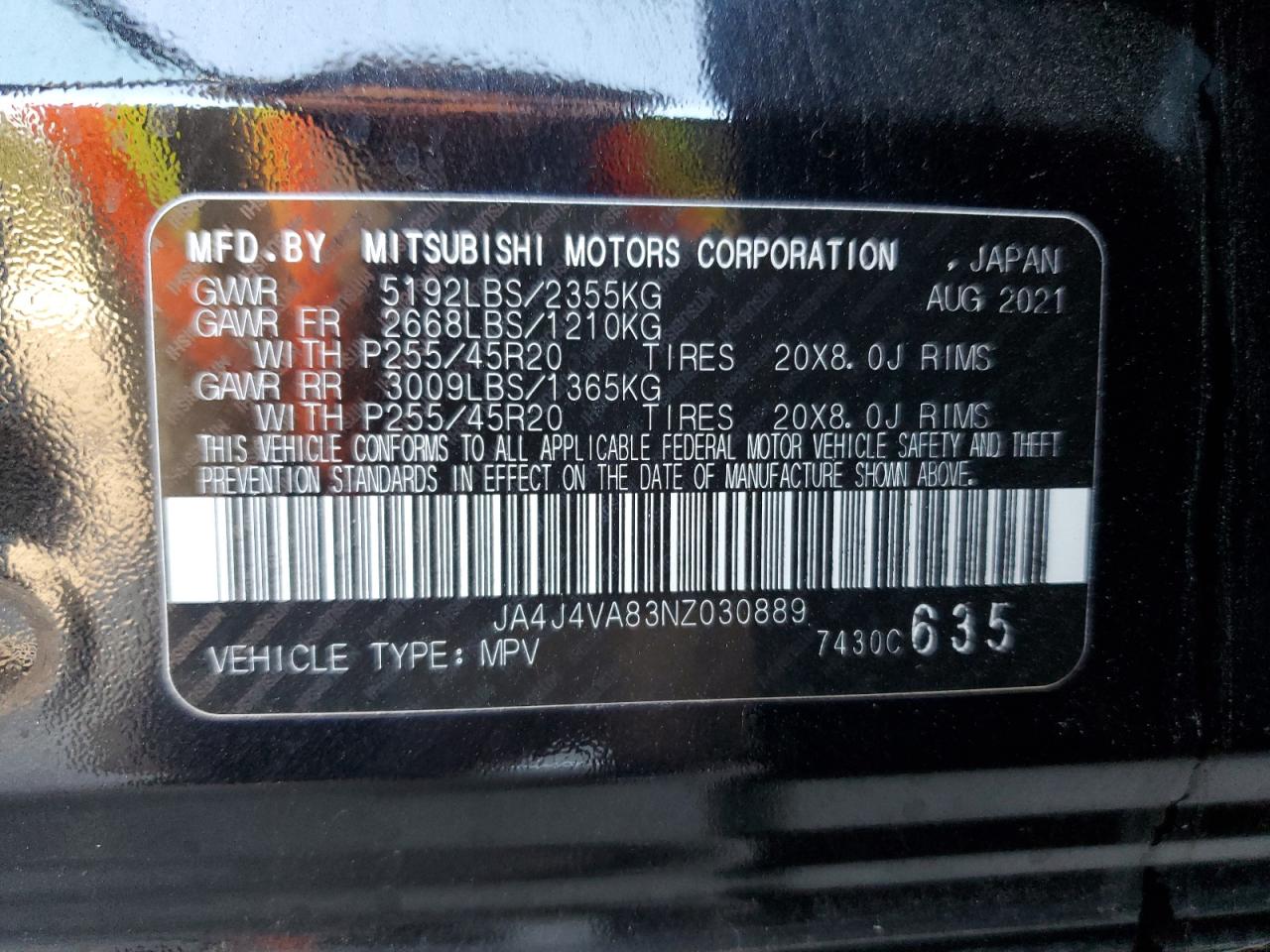 2022 Mitsubishi Outlander Sel VIN: JA4J4VA83NZ030889 Lot: 91919885