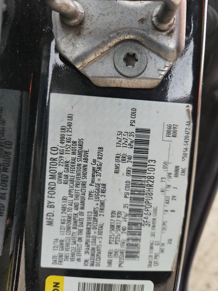 2017 Ford Fusion Se Phev VIN: 3FA6P0PU8HR281013 Lot: 92039815