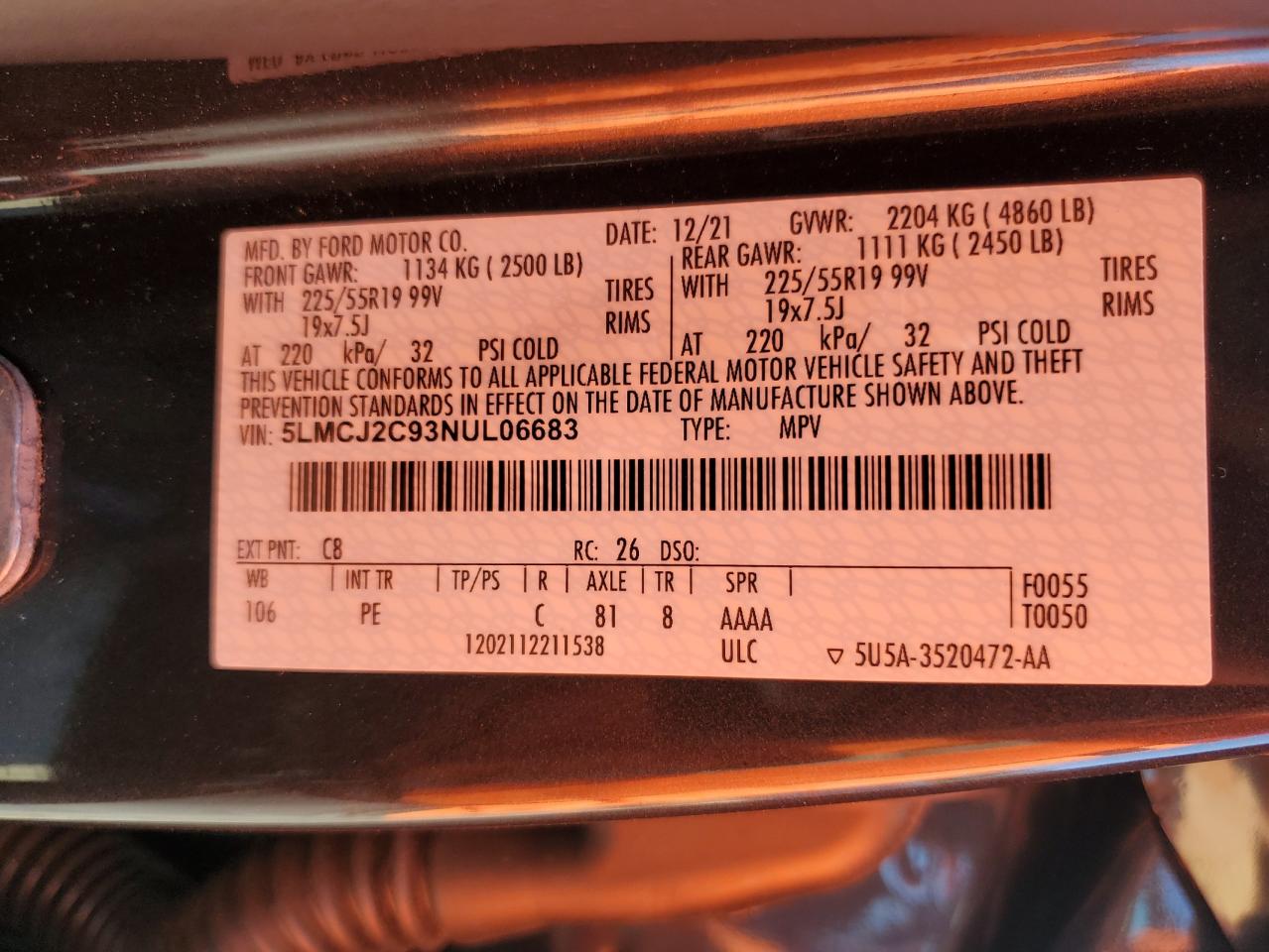 2022 Lincoln Corsair Reserve VIN: 5LMCJ2C93NUL06683 Lot: 92622165