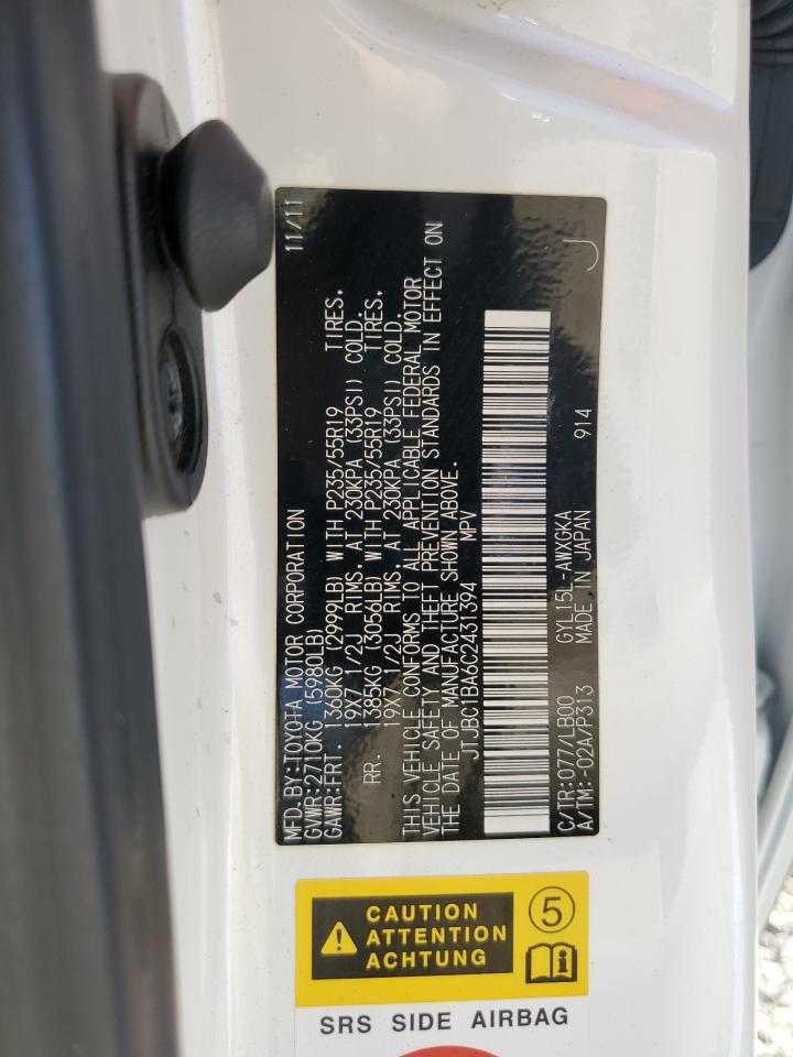 2012 Lexus Rx 450H VIN: JTJBC1BA6C2431394 Lot: 91131815