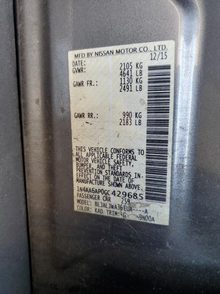 2016 Nissan Maxima 3.5S VIN: 1N4AA6AP0GC429685 Lot: 93335835