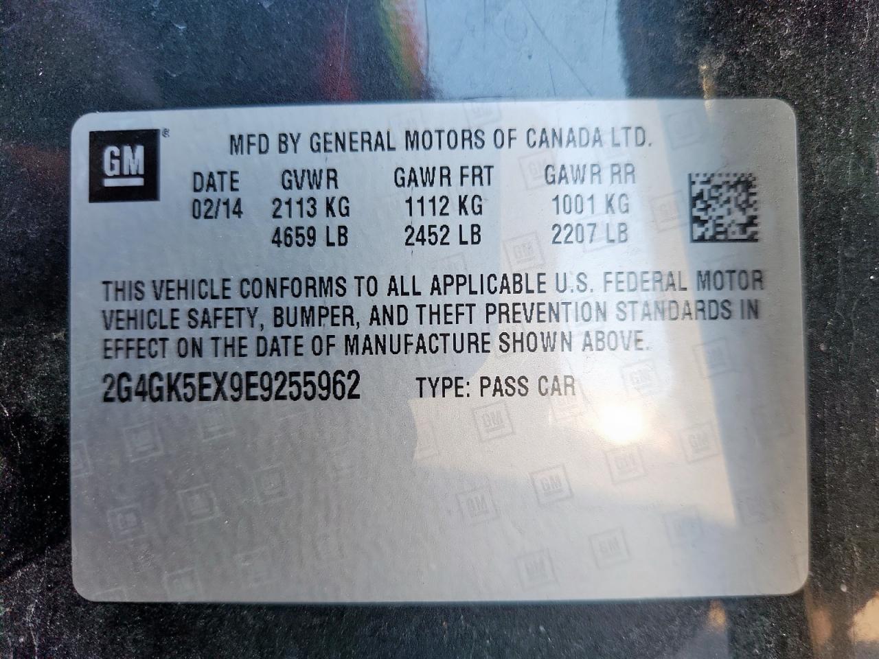 2014 Buick Regal VIN: 2G4GK5EX9E9255962 Lot: 91136385