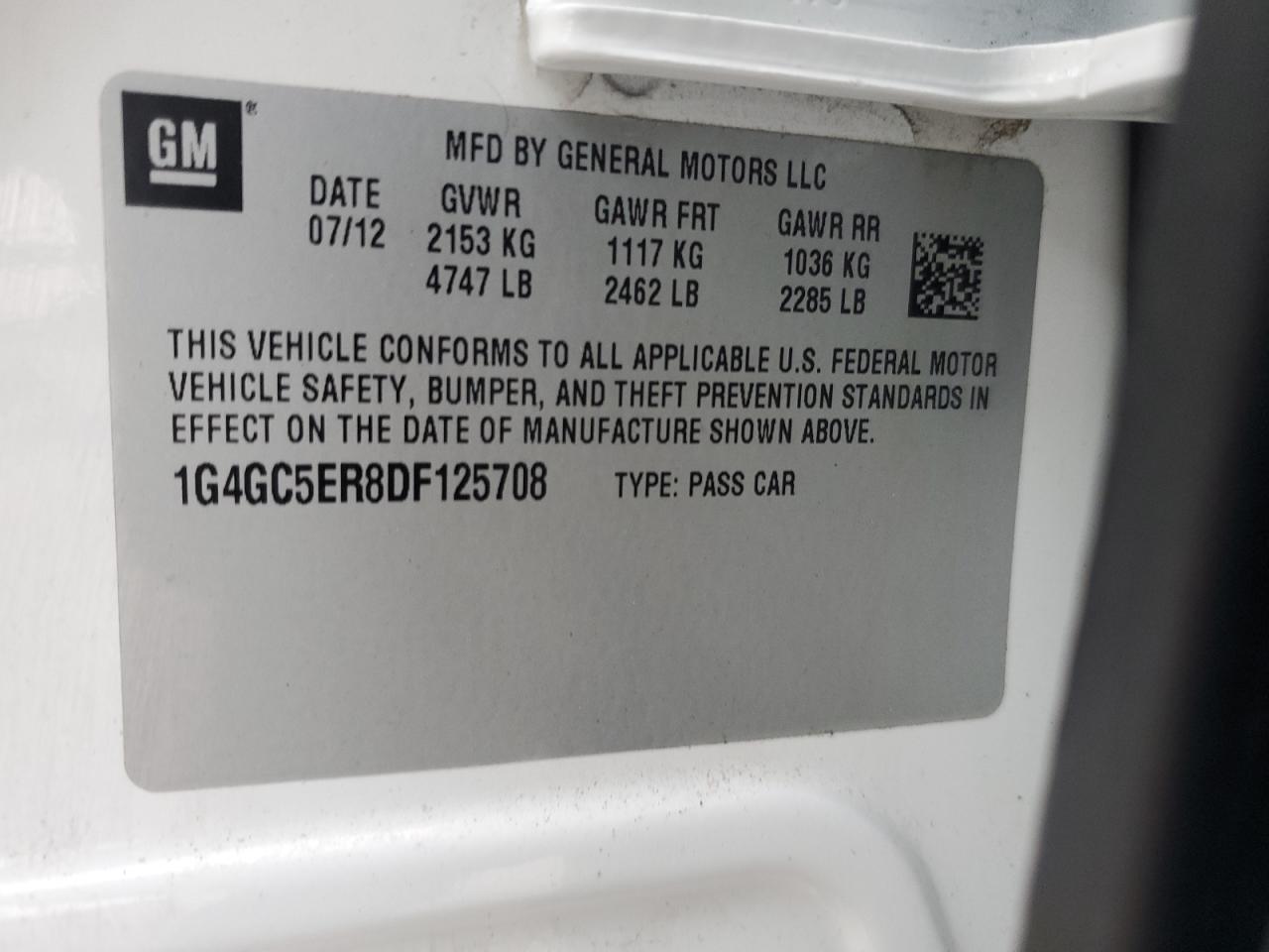 2013 Buick Lacrosse VIN: 1G4GC5ER8DF125708 Lot: 92041375