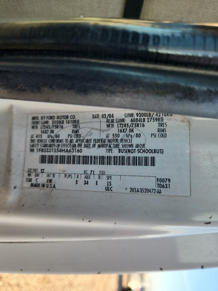 2004 Ford Passenger Van VIN: 1FBSS31S54HA63160 Lot: 92929445